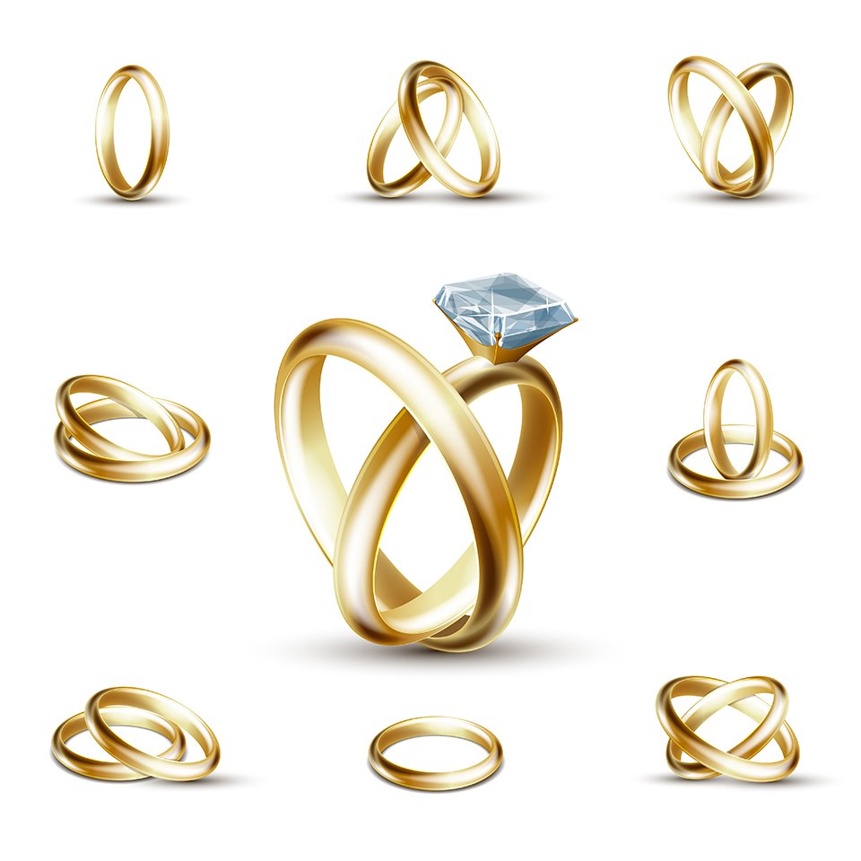 Gold rings with diamond and plain gold ring