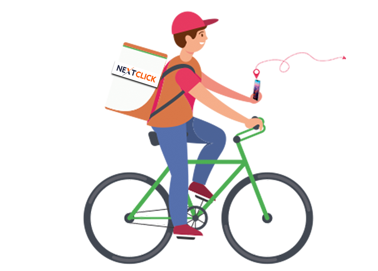 delivery boy delivering goods on the bicycle looking at locations